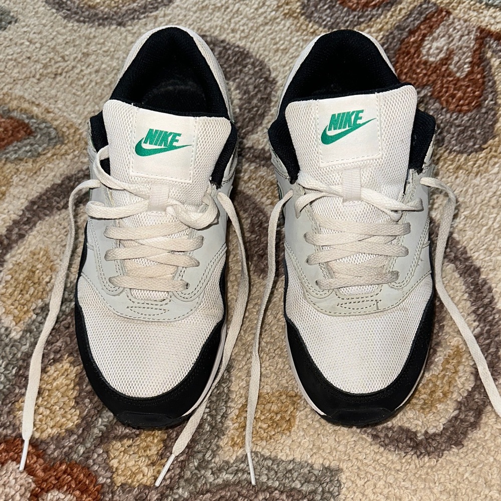 Nike Black and White Sneakers with Green Logo